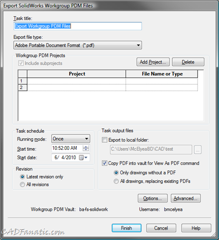 SolidWorks Task Scheduler - Export Workgroup PDM Files