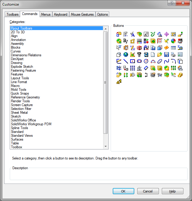 Customizing SolidWorks Flyout Toolbars